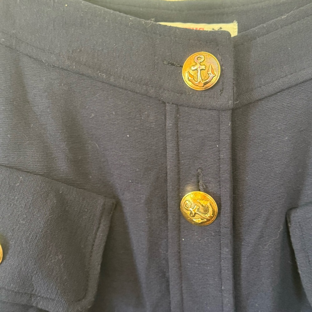 YOANA BARASCHI Navy Blue Knit Midi Skirt Sailor Anchor Gold Buttons Size M - Picture 2 of 14